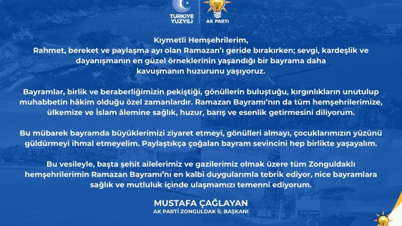 Başkan Çağlayan Bayramı kutladı 