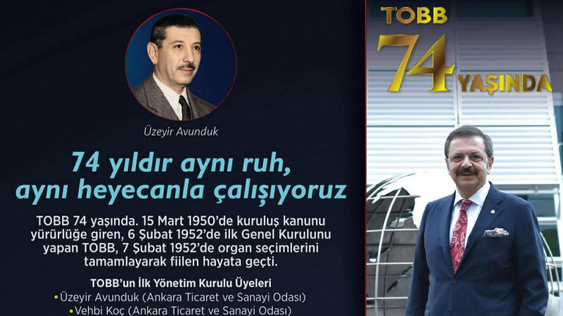 Türkiye Odalar ve Borsalar Birliği (TOBB) 74 yaşında